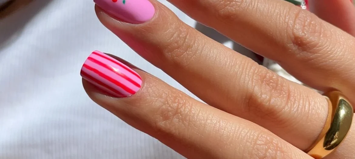 How to Do Cherry Watermelon Nails with Semilac Hybrid Polish - SEMILAC USA Blog cherry and watermelon nails
